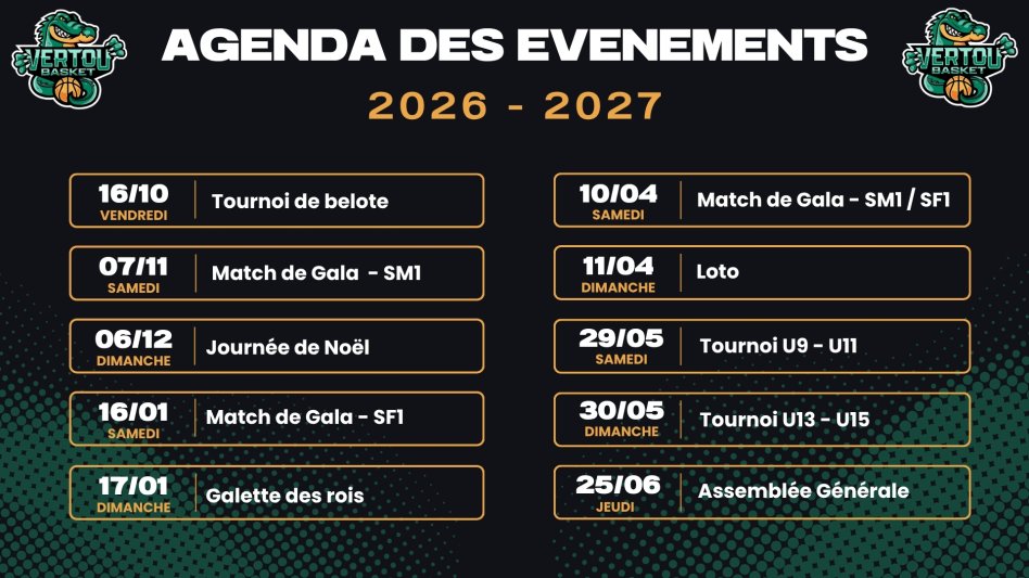 Calendrier des évènements de l'année